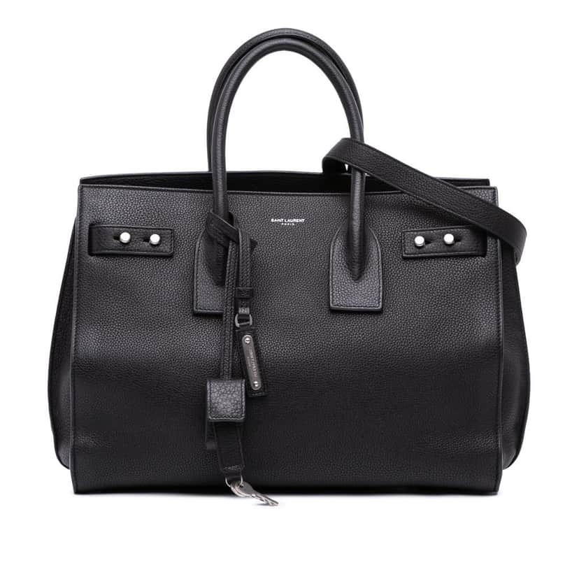 Saint Laurent Small Grained Calfskin Supple Sac De Jour Satchel Black Leather Good condition - Front View