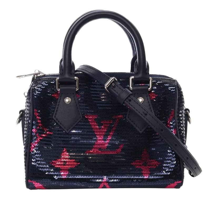 Louis Vuitton LV Night Monogram Giant Sequins Speedy Bandouliere 18 Blue Satin Good condition - Front View