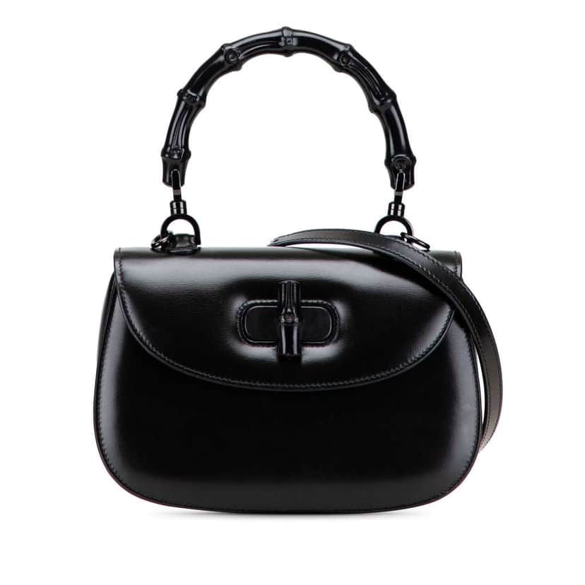 Gucci Small Calfskin 1947 Bamboo Top Handle Bag Black Leather Good condition - Front View