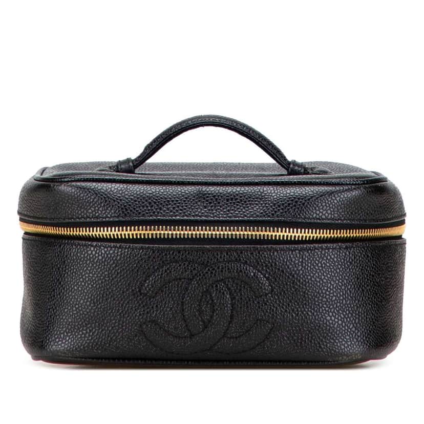 Chanel CC Caviar Vanity Bag Black Leather Good condition - Front View