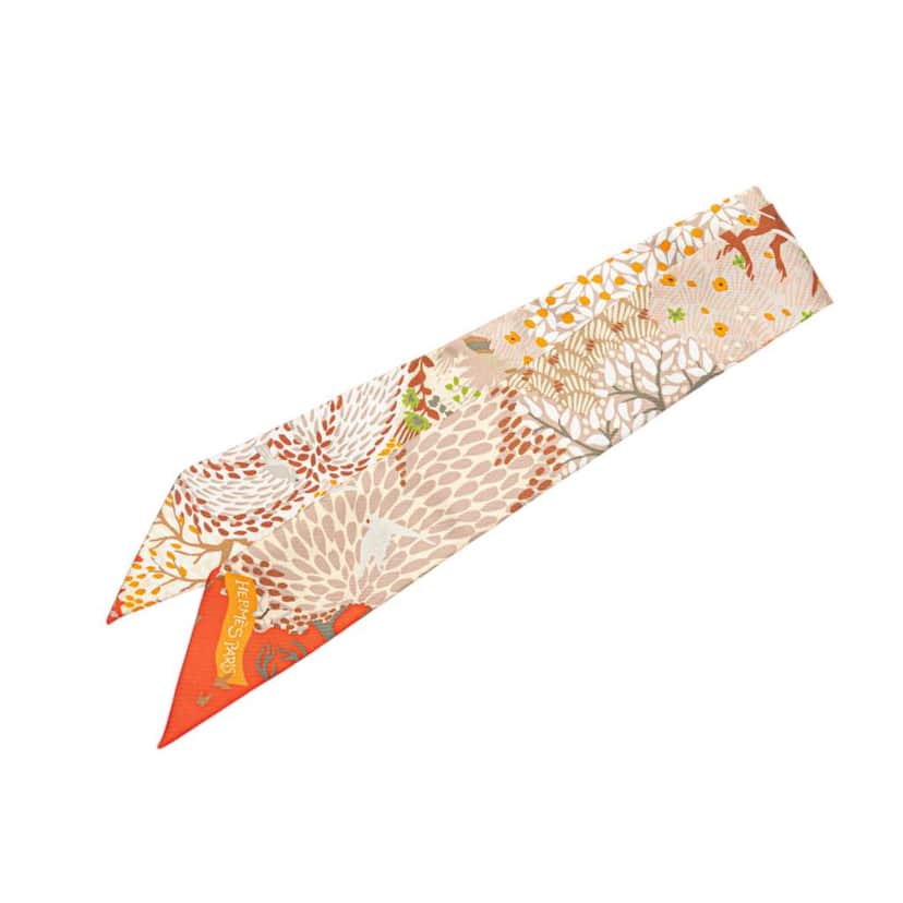 Hermès Dans un Jardin Anglais Silk Twilly Scarf Brown Silk Very good condition - Front View