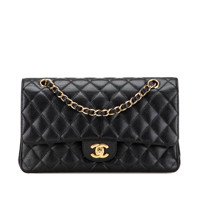 Chanel Medium Classic Caviar Double Flap Black Leather Good condition - Front View