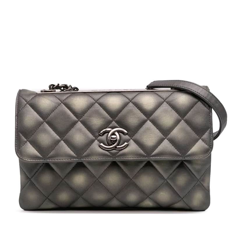 Chanel Quilted Metallic Lambskin Trendy CC Flap Grey Leather Very good condition - Front View
