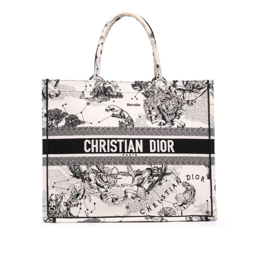 Dior Large Canvas Embroidered Zodiac Toile De Jouy Book Tote White Canvas Good condition - Front View