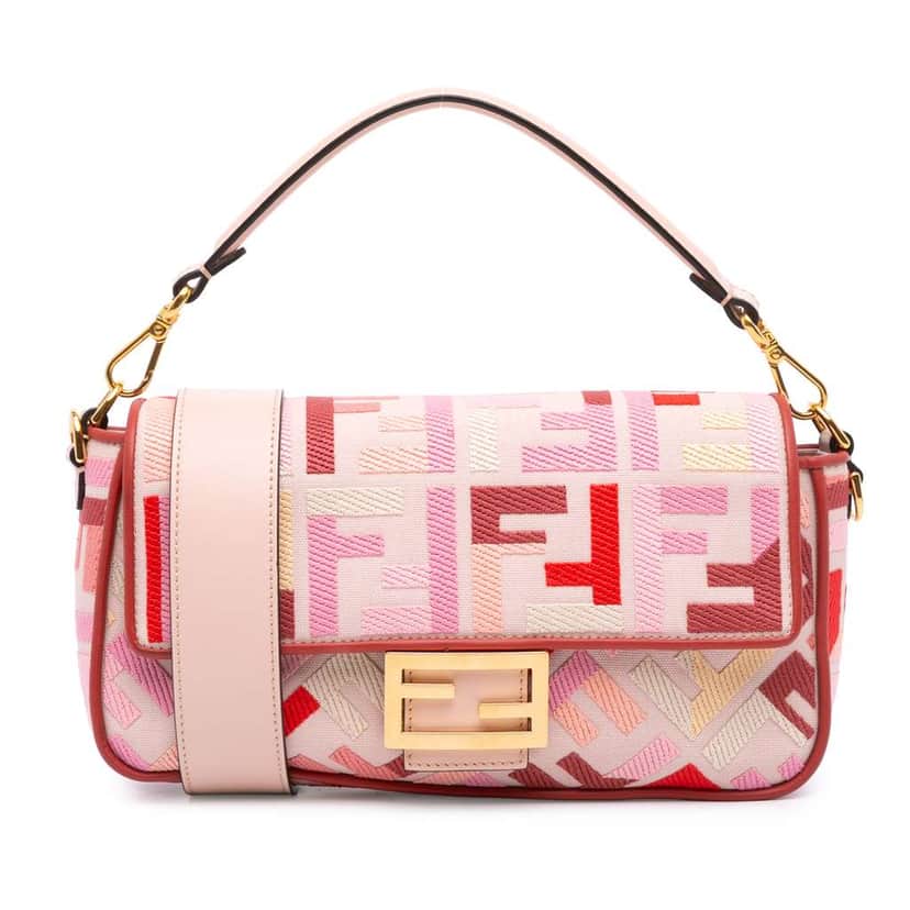 Fendi Zucca Embroidered Canvas Baguette Satchel Pink Canvas Good condition - Front View