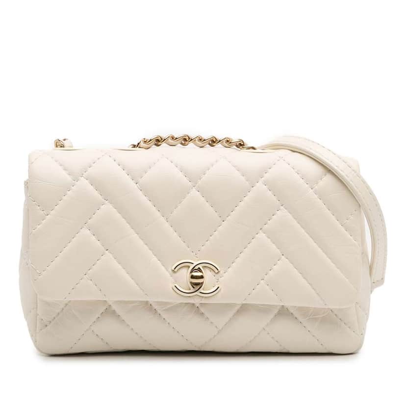Chanel Small Mix Quilted Aged Calfskin New Clutch Flap White Leather Good condition - Front View