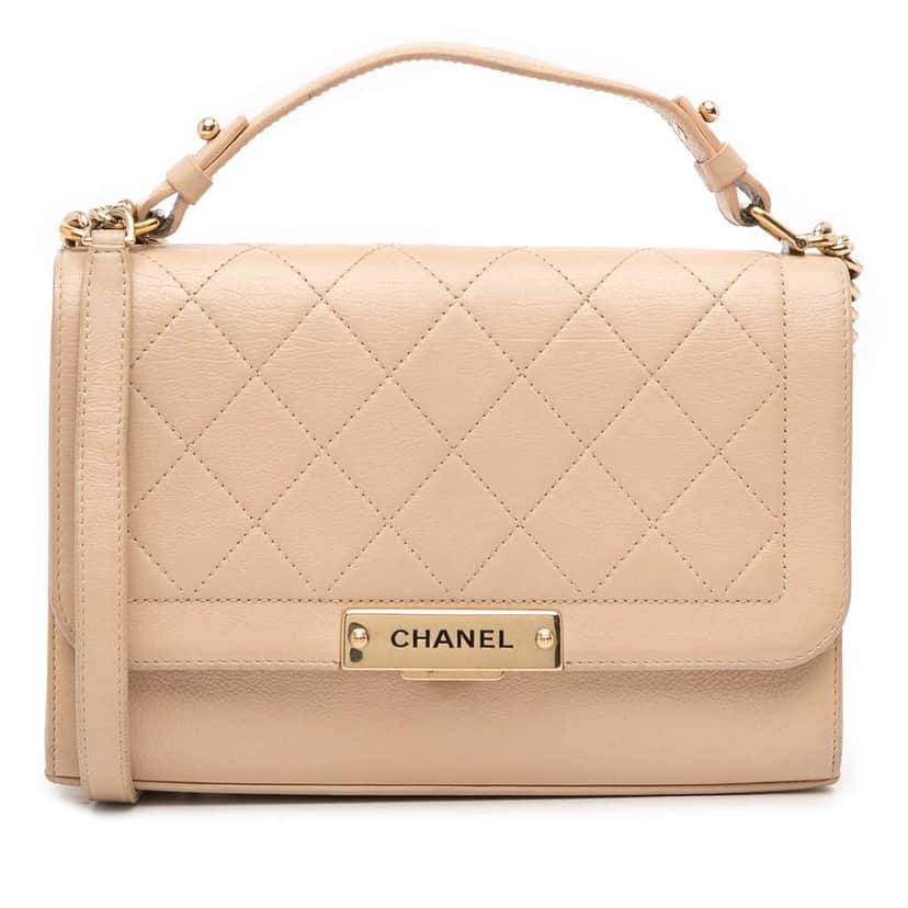 Chanel Medium Quilted Calfskin Label Click Flap Brown Leather Very good condition - Front View