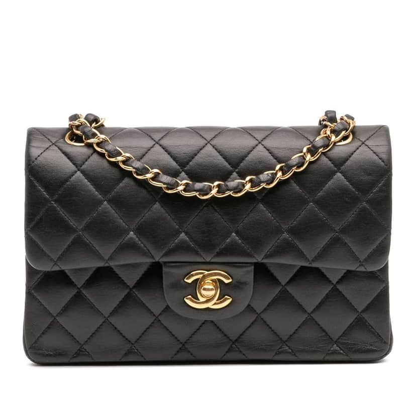 Chanel Small Classic Lambskin Double Flap Black Leather Good condition - Front View