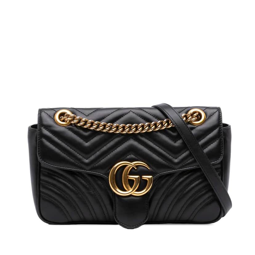 Gucci Medium GG Marmont Matelasse Leather Shoulder Bag Black Leather Good condition - Front View