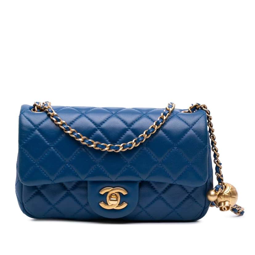 Chanel Mini Rectangular Lambskin Pearl Crush Flap Blue Leather Good condition - Front View