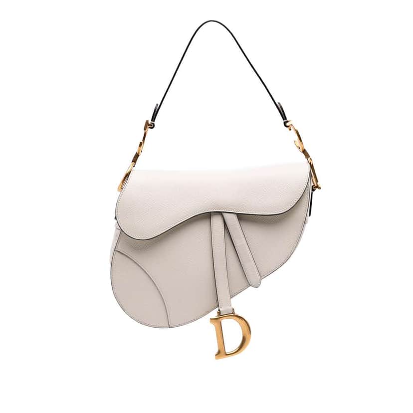 Dior Grained Calfskin Saddle Bag White Leather Good condition - Front View