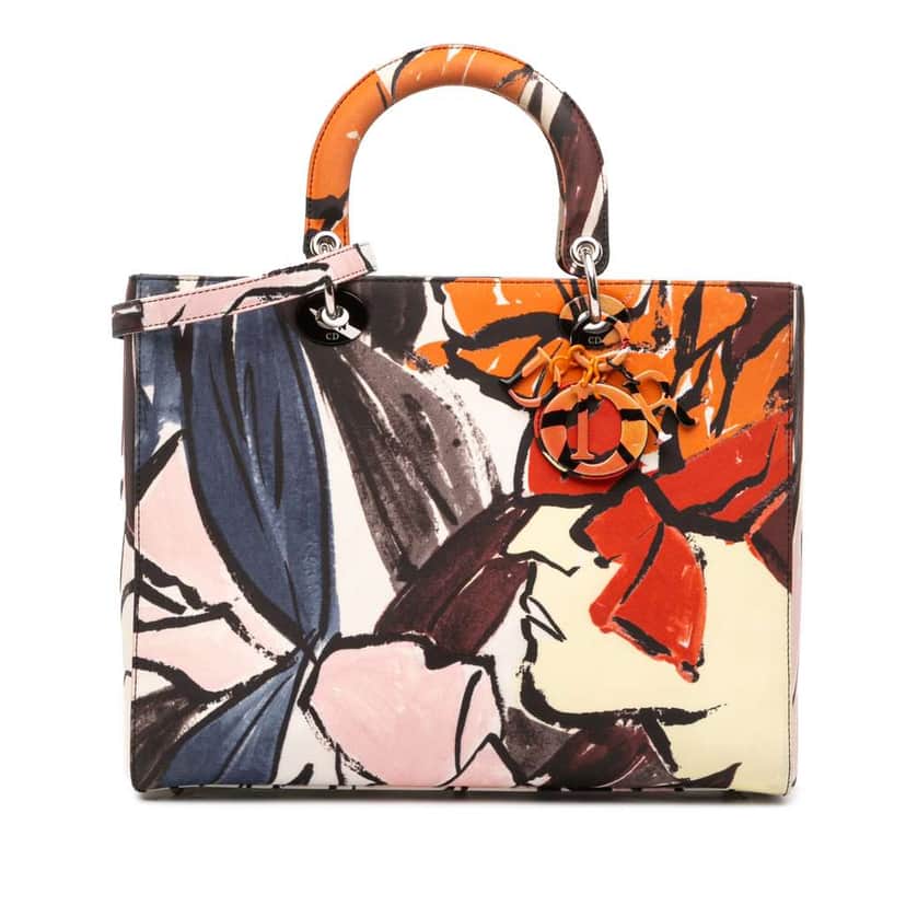 Dior Large Canvas Floral Graffiti Lady Dior MultiColor Canvas Very good condition - Front View