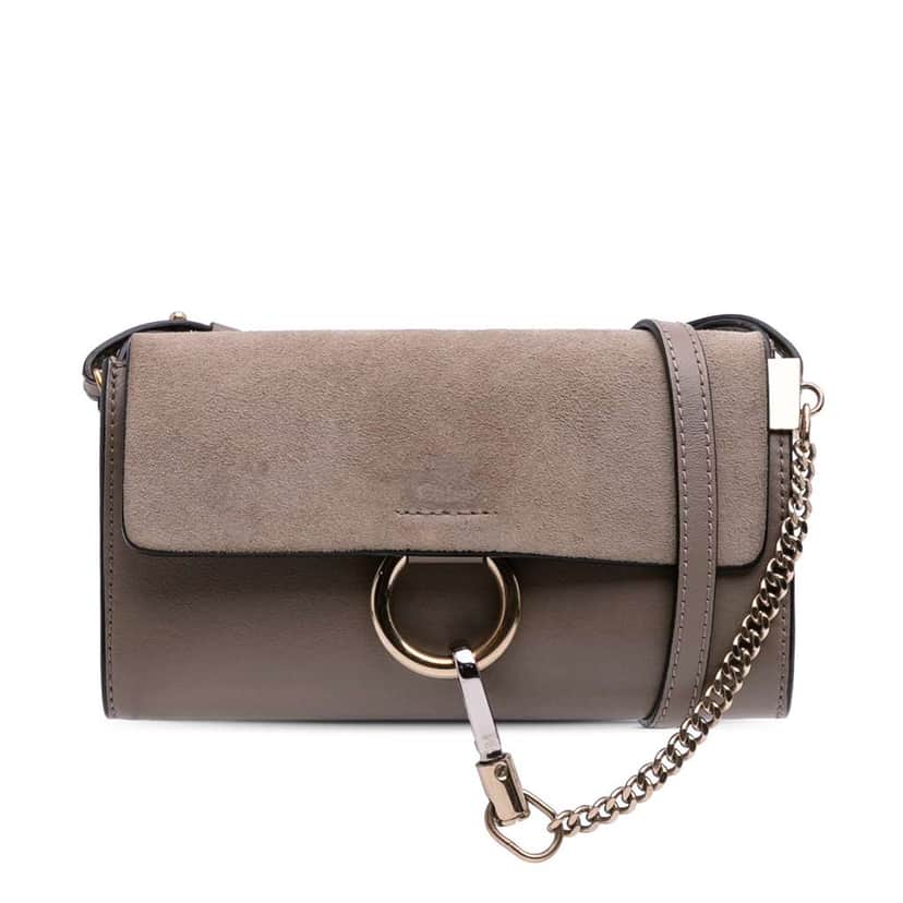 Chloé Mini Calfskin and Suede Faye Chain Crossbody Brown Leather Good condition - Front View