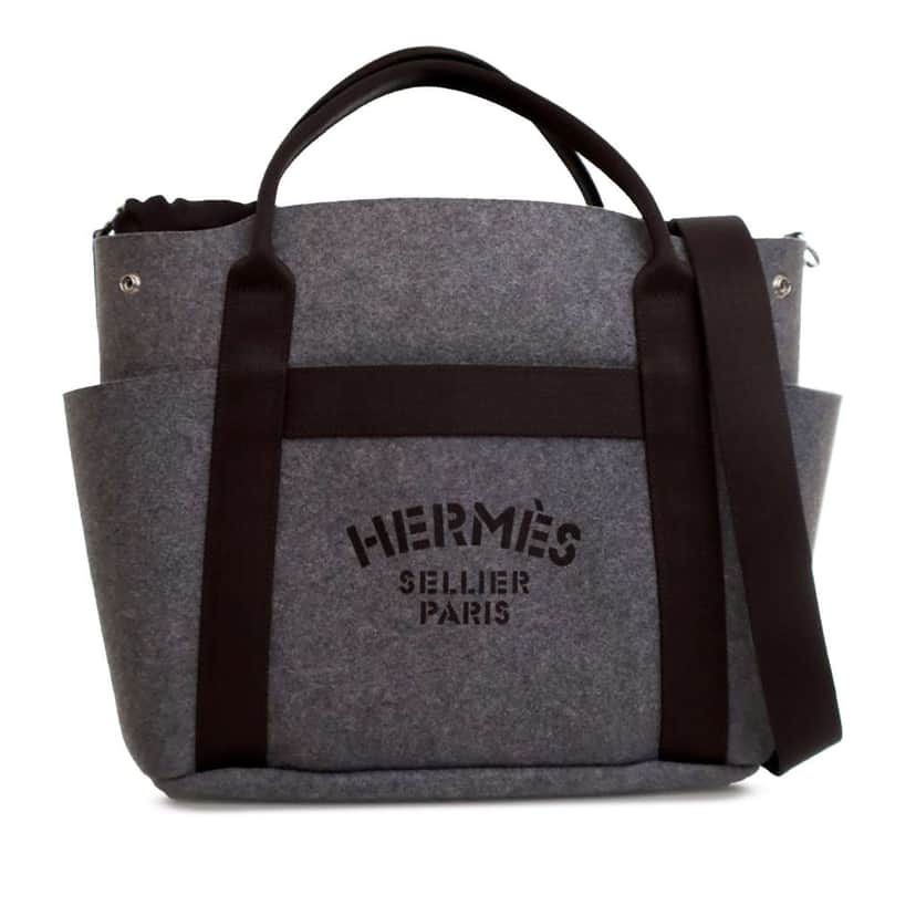 Hermès Feutre Sac de Pansage Groom Bag Grey Wool Good condition - Front View