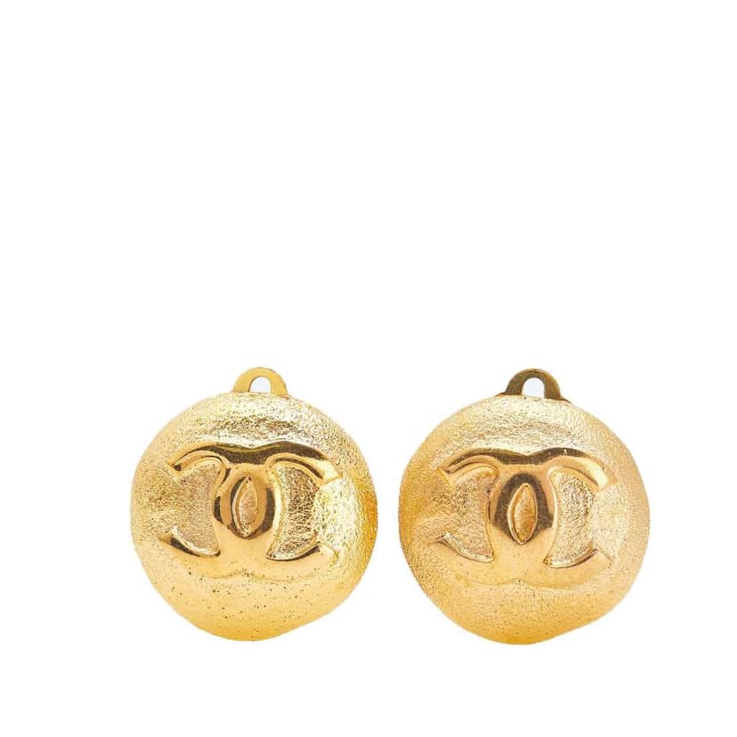Chanel Gold Plated CC Clip On Earrings Gold Metal Good condition - Front View