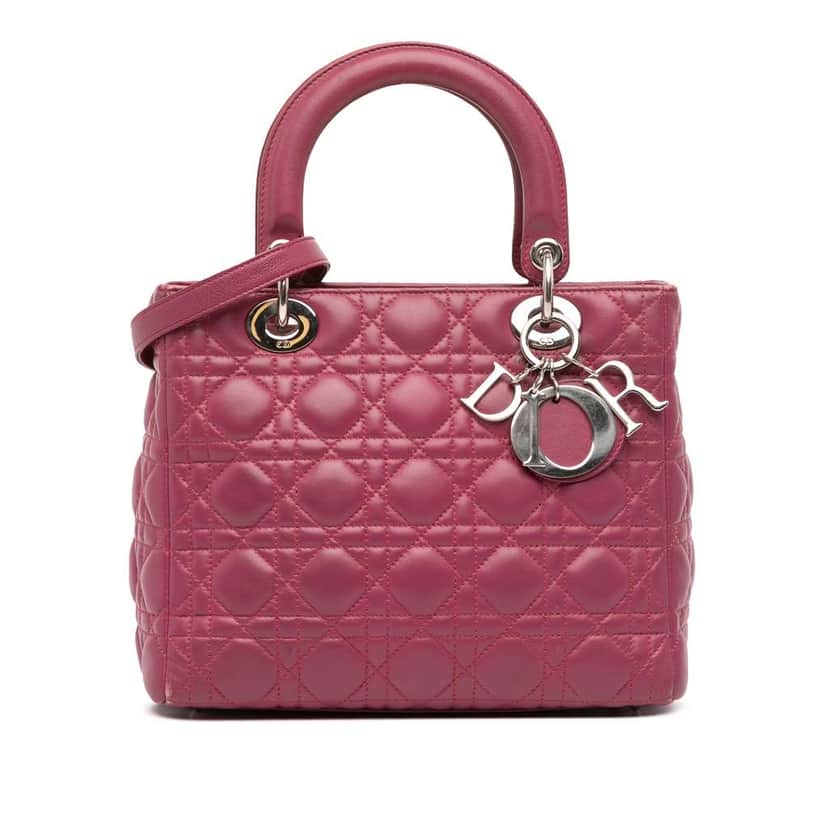 Dior Medium Lambskin Cannage Lady Dior Purple Leather Good condition - Front View