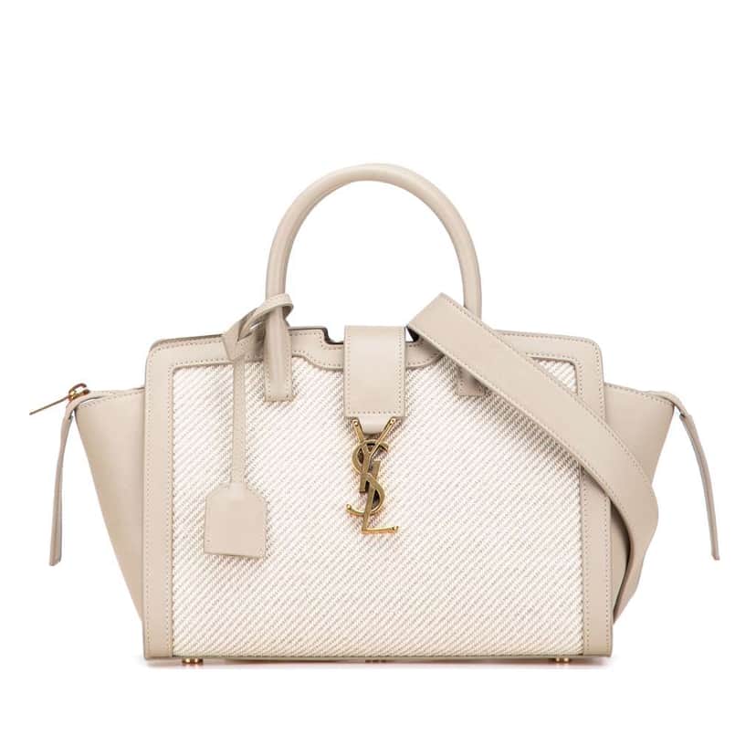 Saint Laurent Baby Canvas and Calfskin Monogram Downtown Cabas Satchel Brown Canvas Good condition - Front View