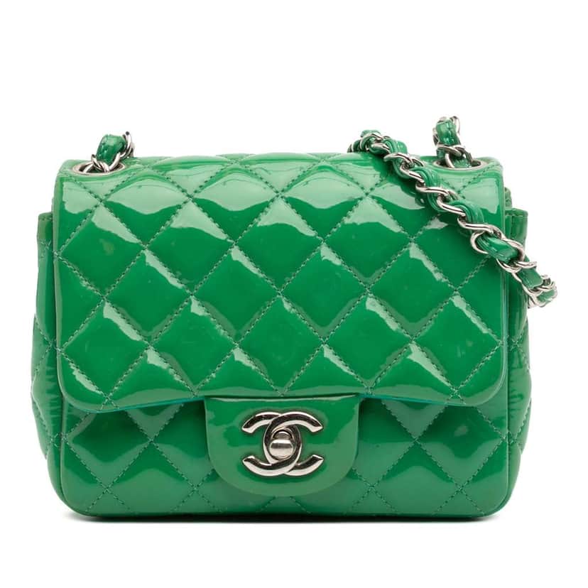 Chanel Mini Square Classic Patent Single Flap Green Leather Good condition - Front View