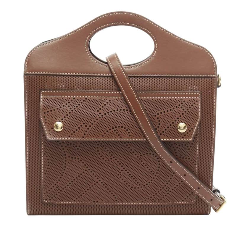 Burberry Mini Perforated Leather Pocket Tote Brown Leather Good condition - Front View