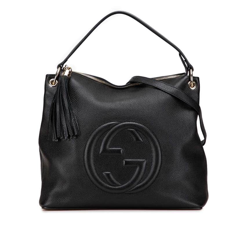 Gucci Large Pebbled Calfskin Soho Convertible Hobo Black Leather Good condition - Front View