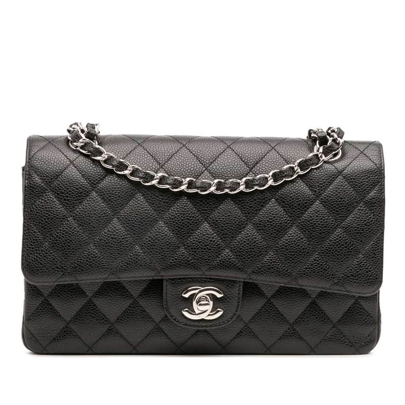 Chanel Medium Classic Caviar Double Flap Black Leather Good condition - Front View
