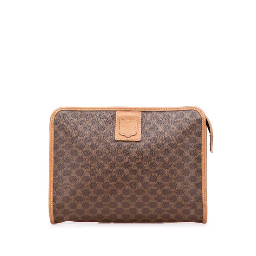 Celine Macadam Coated Canvas Clutch Brown Canvas Good condition - Front View