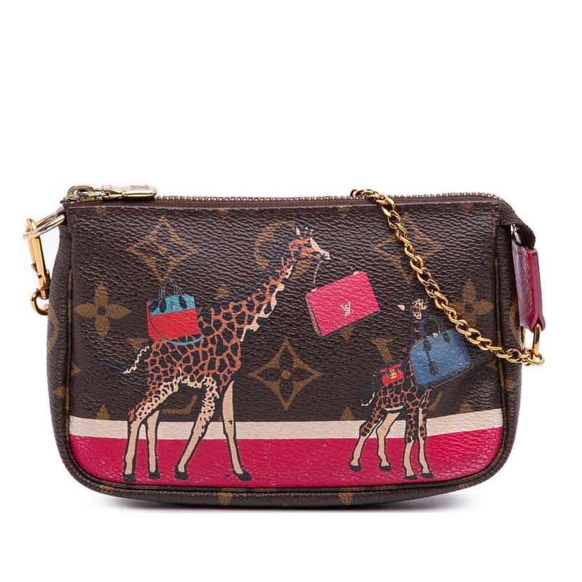 Louis Vuitton Monogram Giraffe Christmas Mini Pochette Accessoires Brown Canvas Good condition - Front View