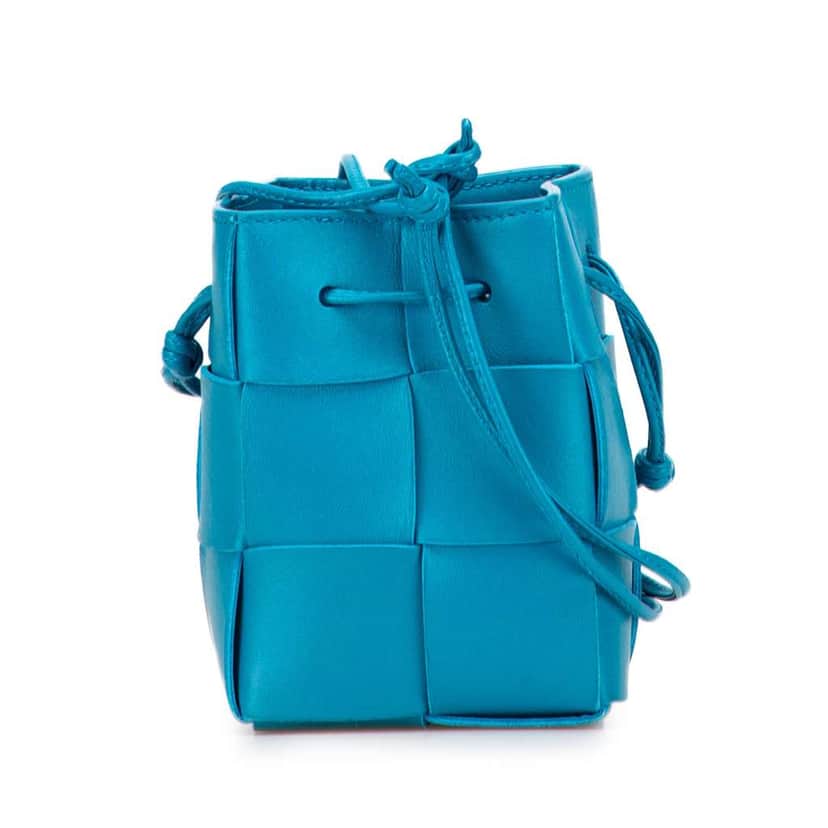 Bottega Veneta Mini Nappa Maxi Intrecciato Cassette Bucket Bag Blue Leather Good condition - Front View