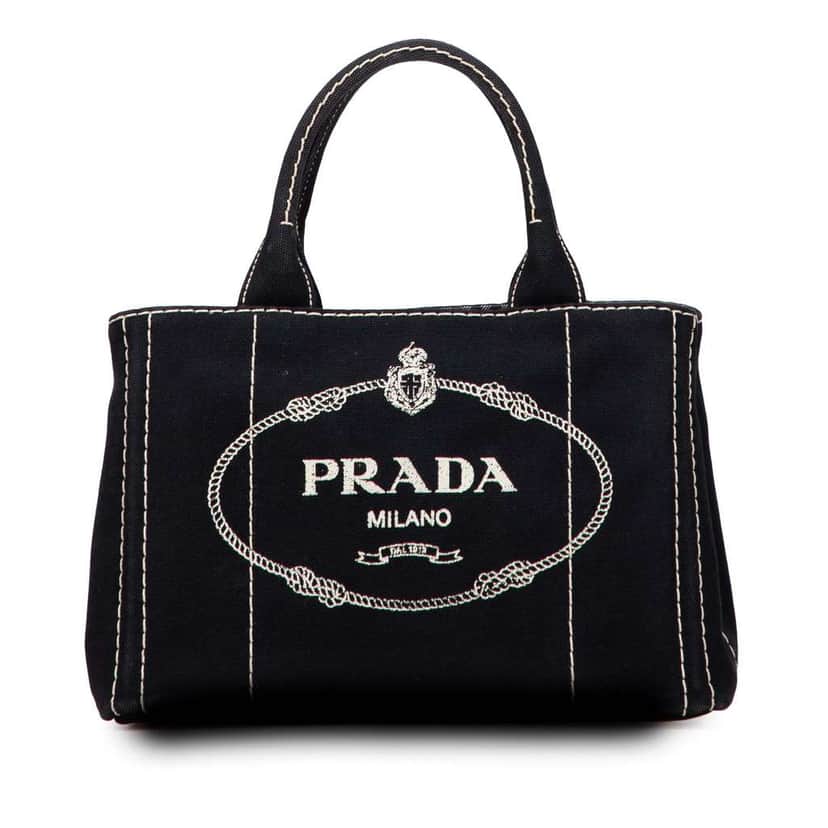 Prada Small Canvas Canapa Logo Satchel Black Canvas Good condition - Front View