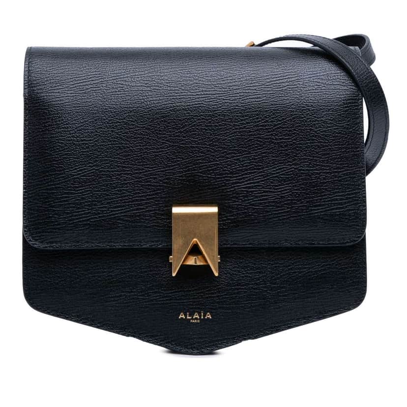 Alaïa Medium Textured Calfskin Le Papa Crossbody Black Leather Good condition - Front View