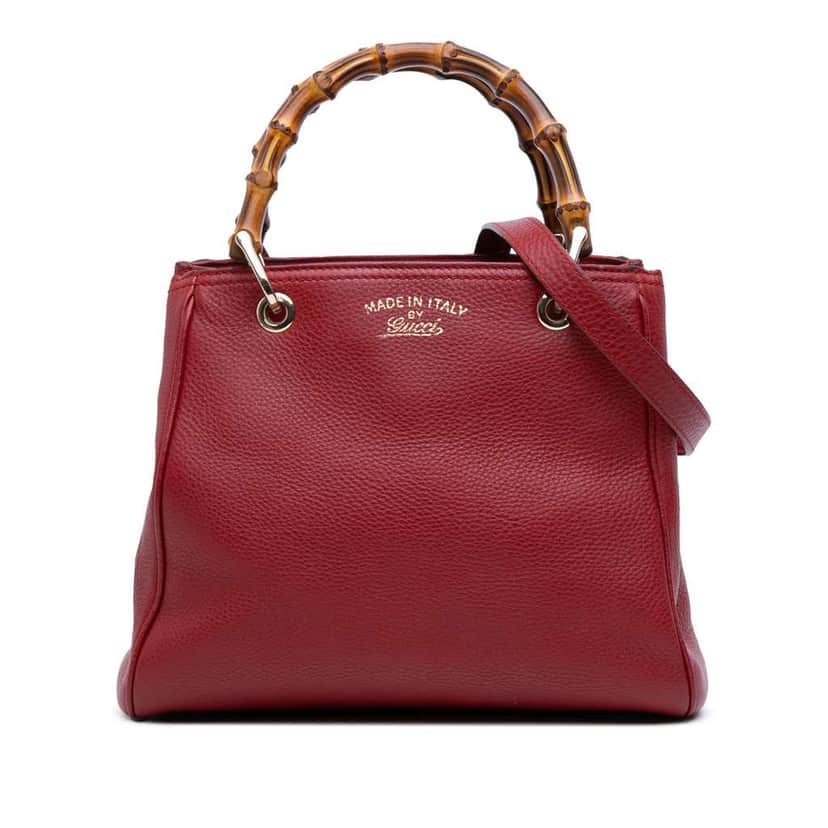 Gucci Small Calfskin Bamboo Shopper Satchel Red Leather Good condition - Front View