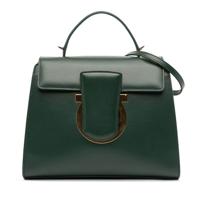 Salvatore Ferragamo Leather Gancini Thalia Flap Top Handle Bag Green Leather Good condition - Front View