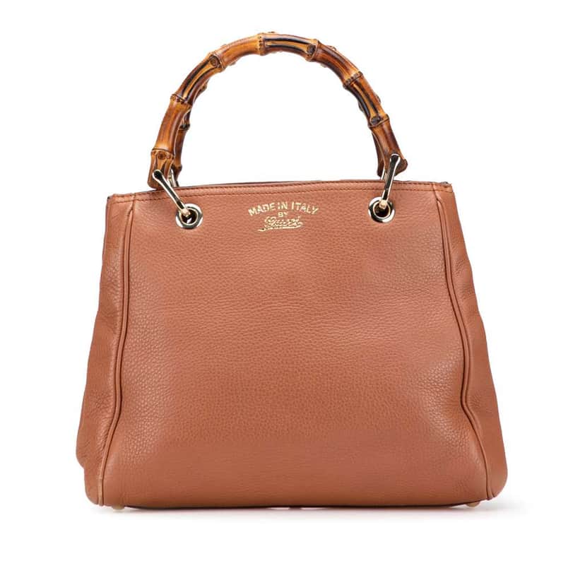 Gucci Small Calfskin Bamboo Shopper Satchel Brown Leather Very good condition - Front View