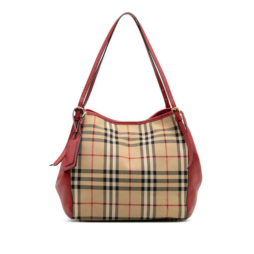 Burberry Small Haymarket Check Canvas and Leather Canterbury Tote Brown Canvas Good condition - Front View