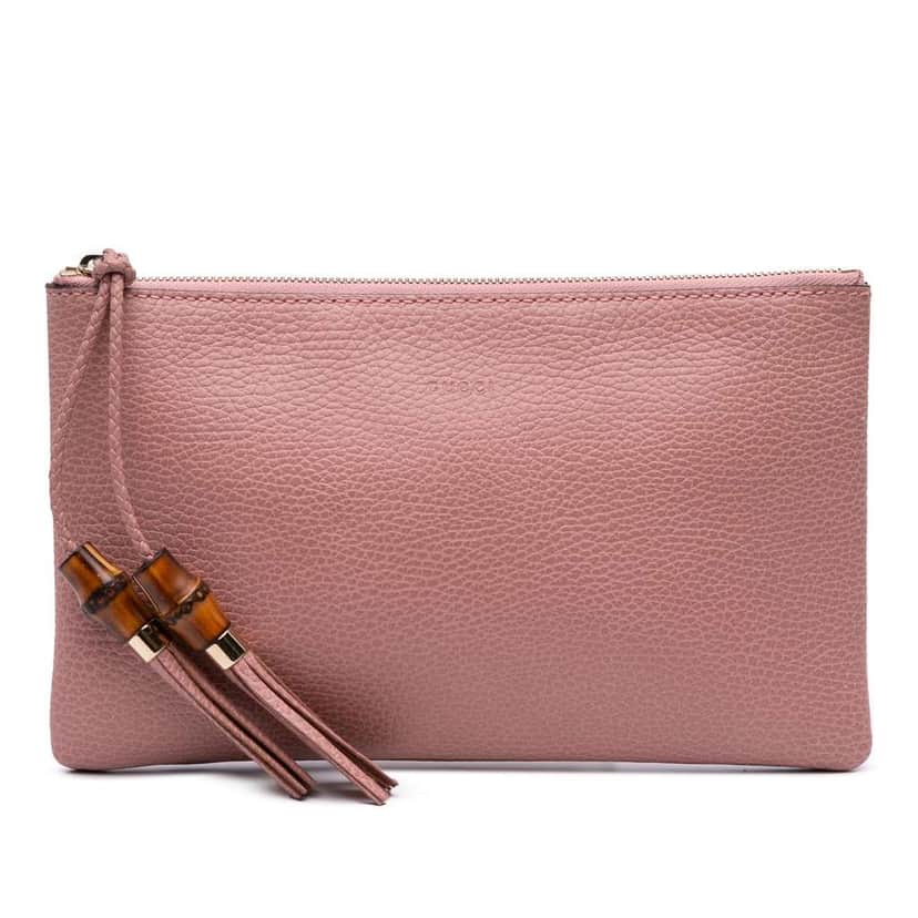 Gucci Calfskin Bamboo Clutch Pink Leather Good condition - Front View