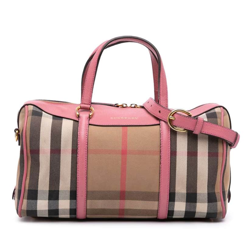 Burberry Medium House Check Canvas Derby Alchester Bowling Bag Brown Canvas Good condition - Front View
