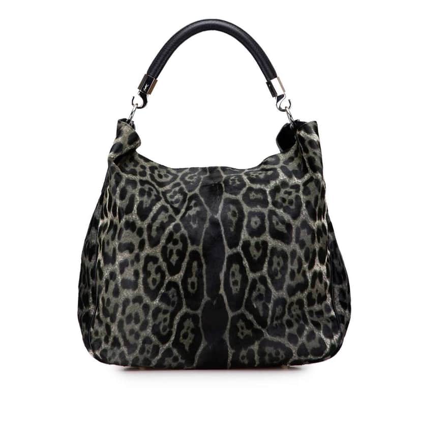 Saint Laurent Medium Leopard Print Calf Hair Roady Hobo Black Good condition - Front View