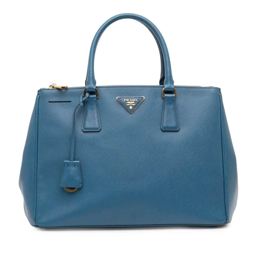 Prada Medium Saffiano Lux Galleria Double Zip Satchel Blue Leather Good condition - Front View