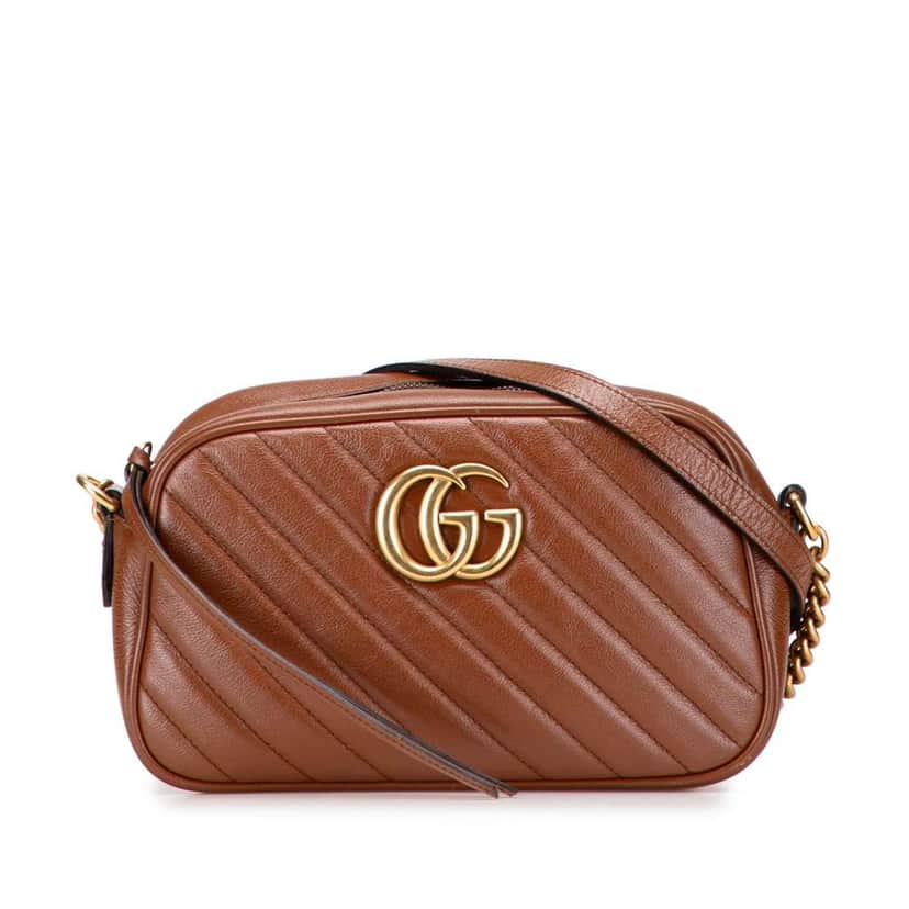 Gucci Small GG Marmont Matelasse Leather Crossbody Brown Leather Good condition - Front View