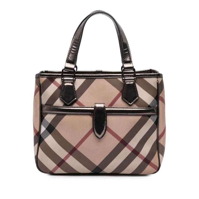 Burberry Supernova Check Coated Canvas Tote Brown Canvas Good condition - Front View