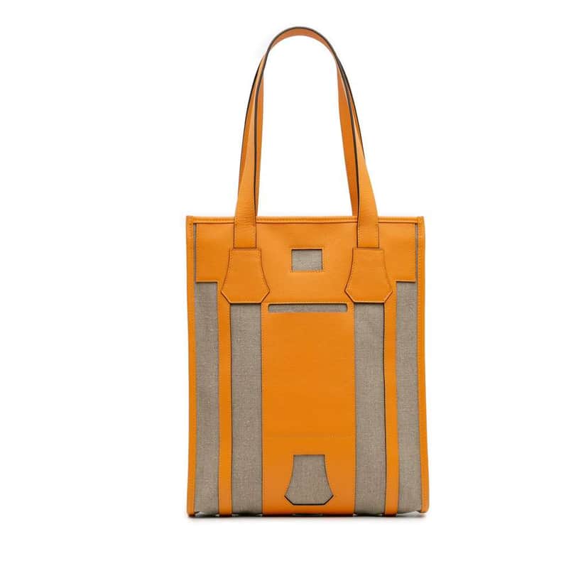 Hermès Evergrain and Toile Petit H Bell Tote Yellow Leather Good condition - Front View