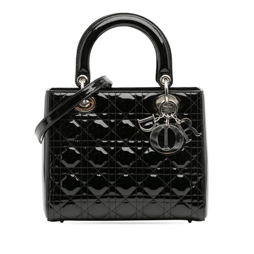 Dior Medium Patent Cannage Lady Dior Black Leather Good condition - Front View