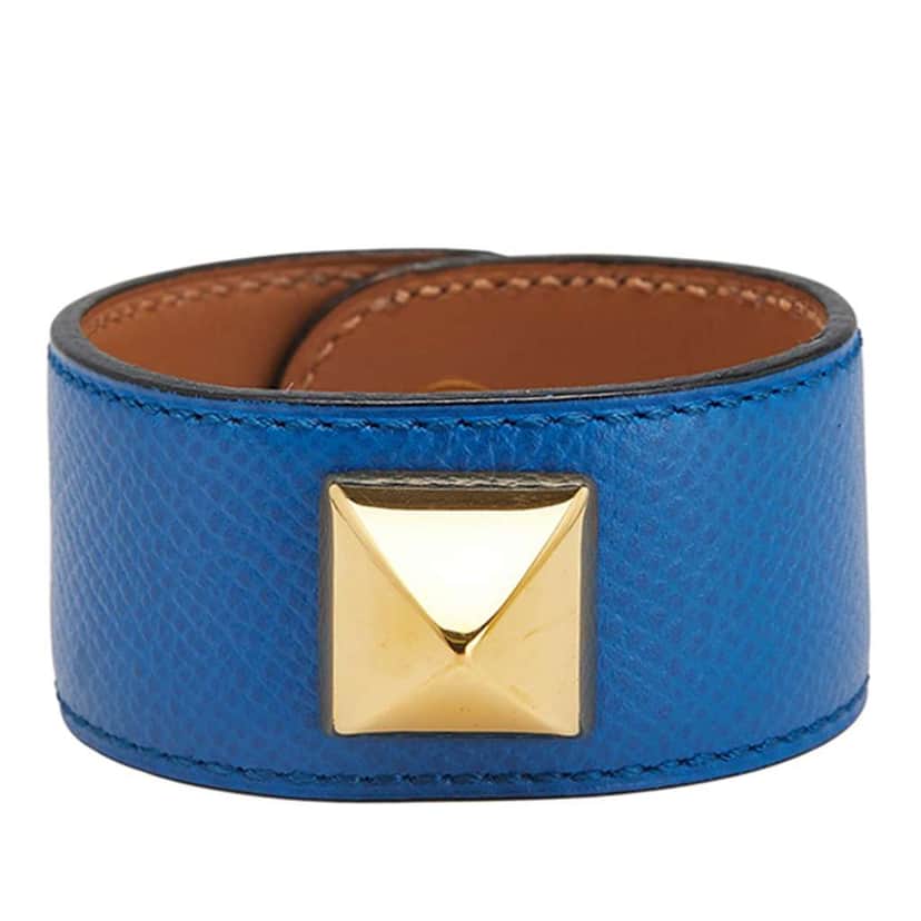 Hermès Leather Medor Bracelet Blue Leather Good condition - Front View