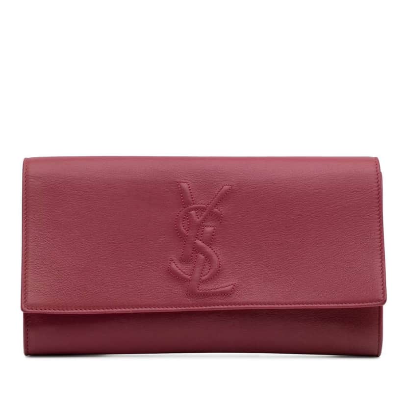Saint Laurent Large Leather Belle de Jour Clutch Pink Leather Good condition - Front View