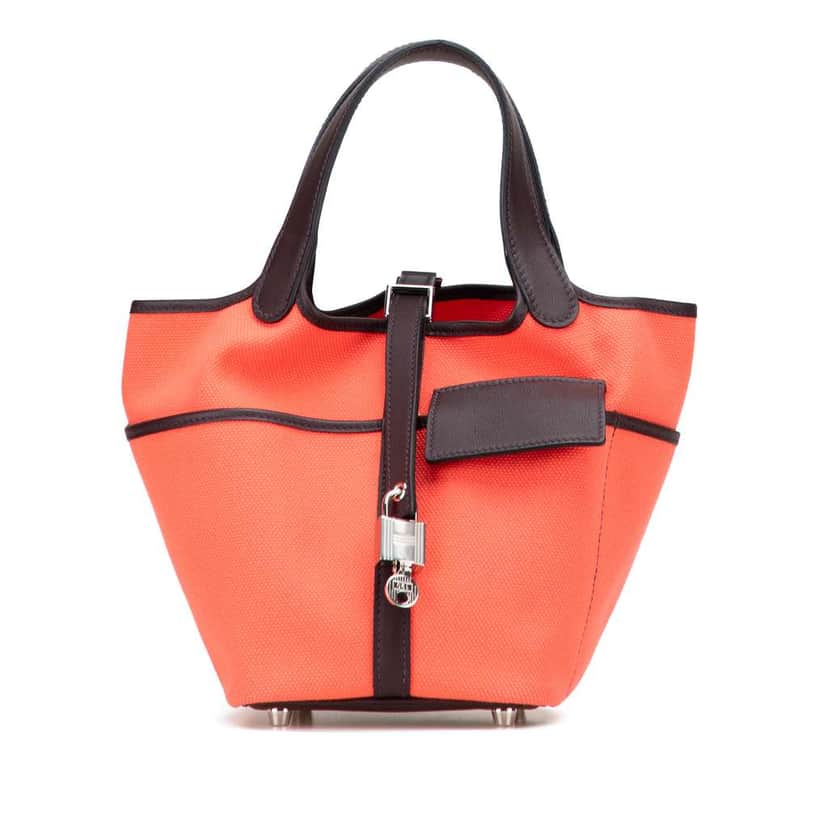 Hermès Toile Goeland and Swift Cargo Picotin Lock 18 Pink Canvas Good condition - Front View