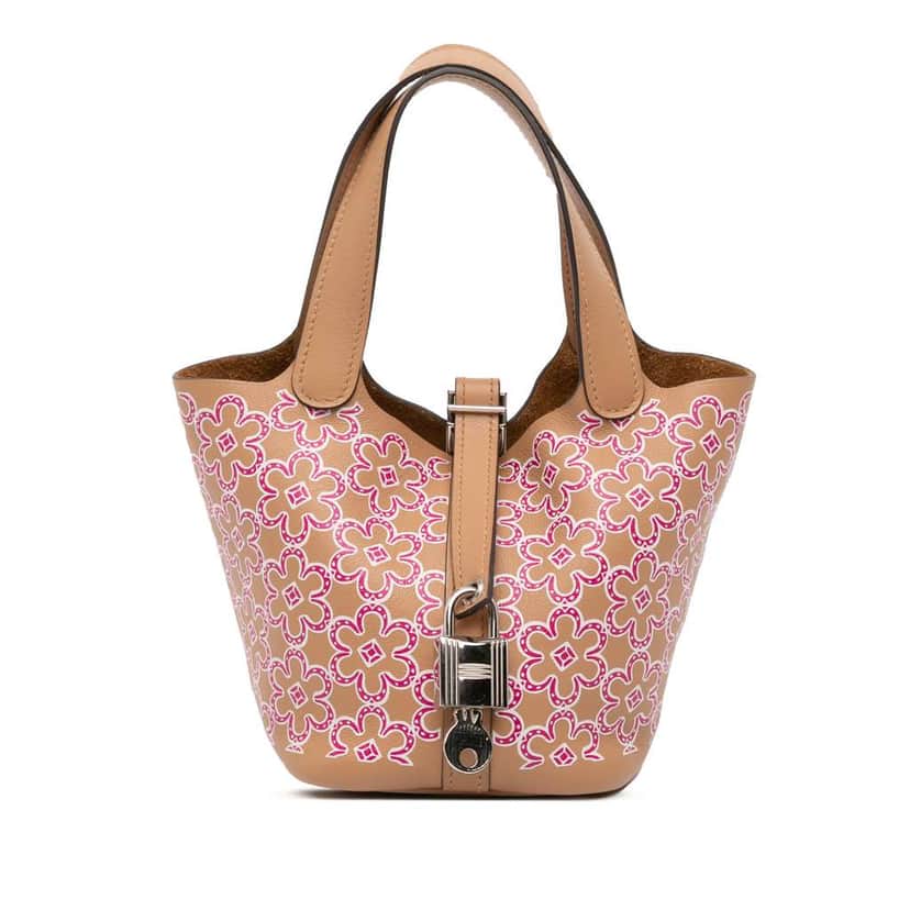 Hermès Micro Swift Lucky Daisy Picotin Lock 14 Brown Leather Good condition - Front View