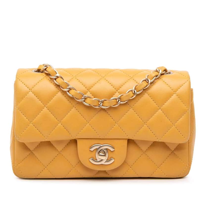 Chanel Mini Rectangular Classic Lambskin Single Flap Yellow Leather Good condition - Front View