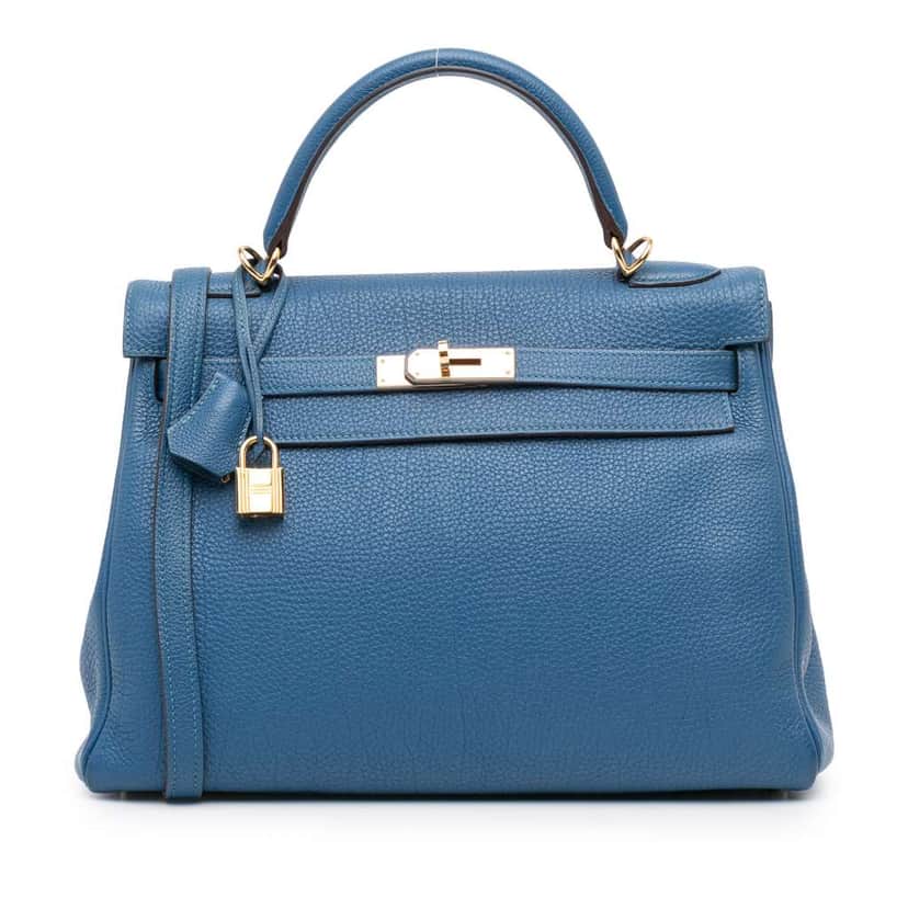 Hermès Togo Kelly II Retourne 32 Blue Leather Good condition - Front View