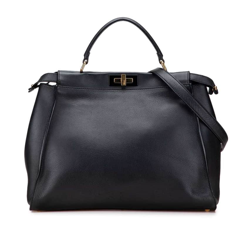 Fendi Large Goatskin Peekaboo Iconic Satchel Black Leather Good condition - Front View