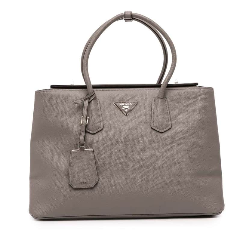 Prada Saffiano Cuir Turnlock Twin Satchel Grey Leather Good condition - Front View
